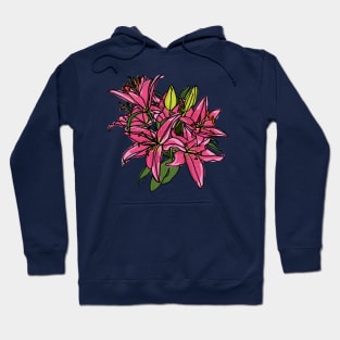 Pink Lily Flowers Digital Painting Hoodie